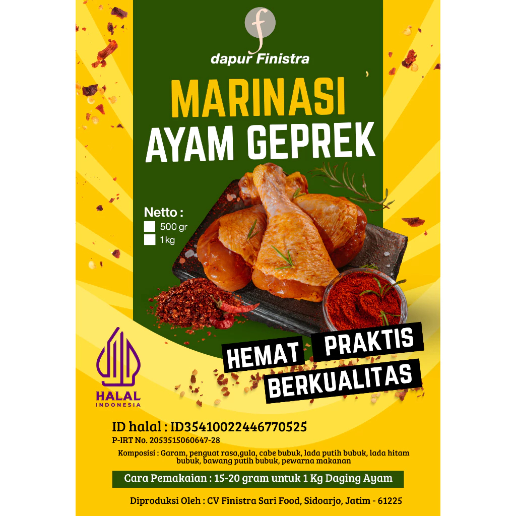 Bumbu Marinasi Ayam Geprek 250 Gram Dapur Finistra